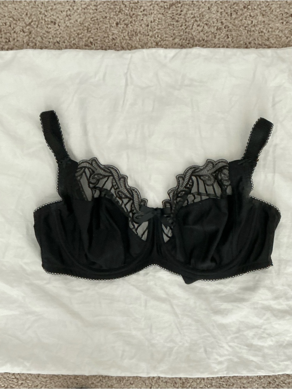 Elegant Black Lace Underwire Bra with Sheer Embroidery